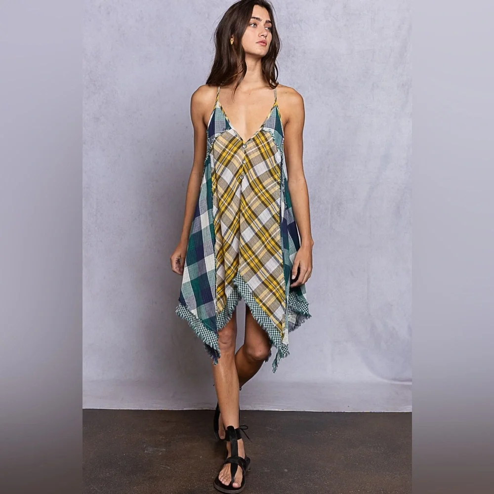 POL Patchwork Sleeveless High Low Hem Dress - Picture 6 of 7
